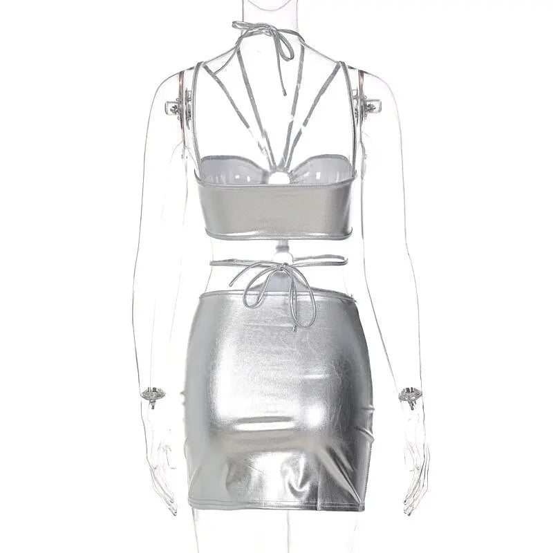 Sleeveless Bodycon Halter Hollow Out Sexy Mini Dress Streetwear Outfits Y2K - Blade & Thread