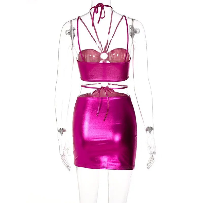 Sleeveless Bodycon Halter Hollow Out Sexy Mini Dress Streetwear Outfits Y2K - Blade & Thread