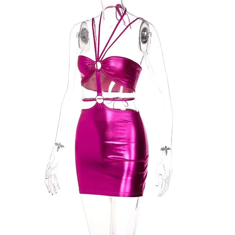 Sleeveless Bodycon Halter Hollow Out Sexy Mini Dress Streetwear Outfits Y2K - Blade & Thread