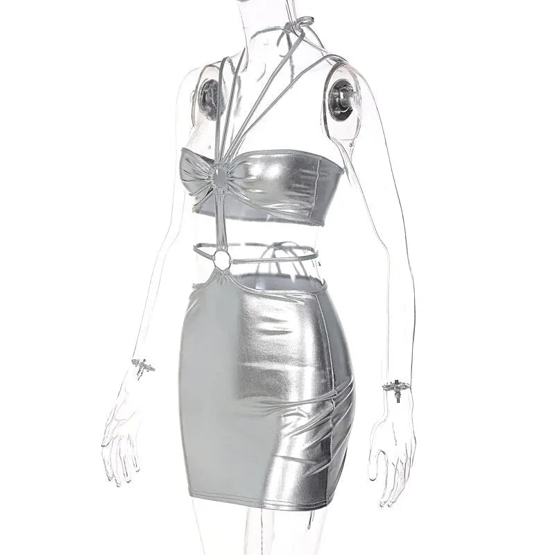 Sleeveless Bodycon Halter Hollow Out Sexy Mini Dress Streetwear Outfits Y2K - Blade & Thread