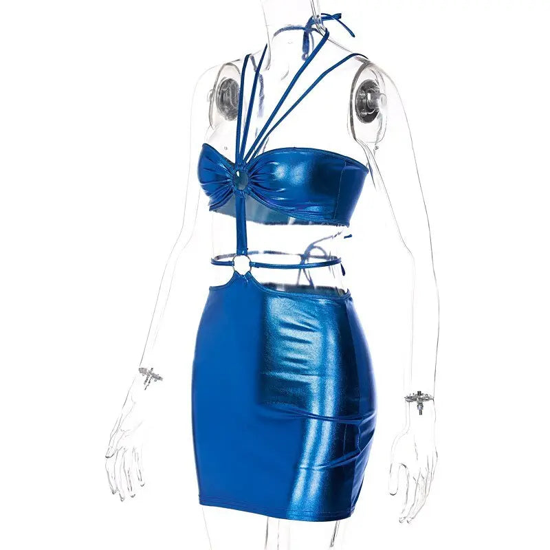 Sleeveless Bodycon Halter Hollow Out Sexy Mini Dress Streetwear Outfits Y2K - Blade & Thread