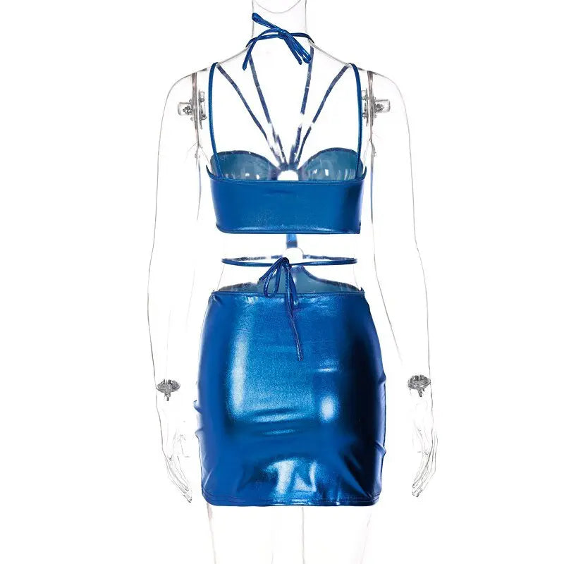 Sleeveless Bodycon Halter Hollow Out Sexy Mini Dress Streetwear Outfits Y2K - Blade & Thread