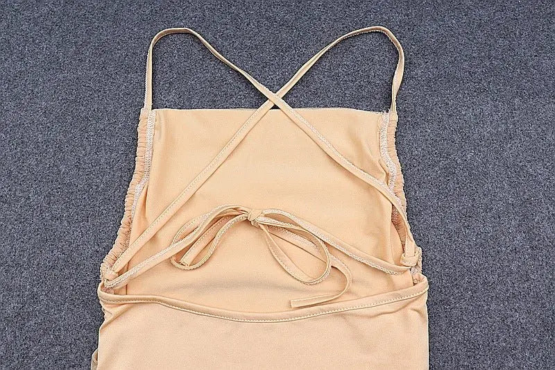 Sleeveless Chic Fashion Mesh Ruched Halter Bodysuit Women Female Tie Up Backless Body Suit - Blade & Thread