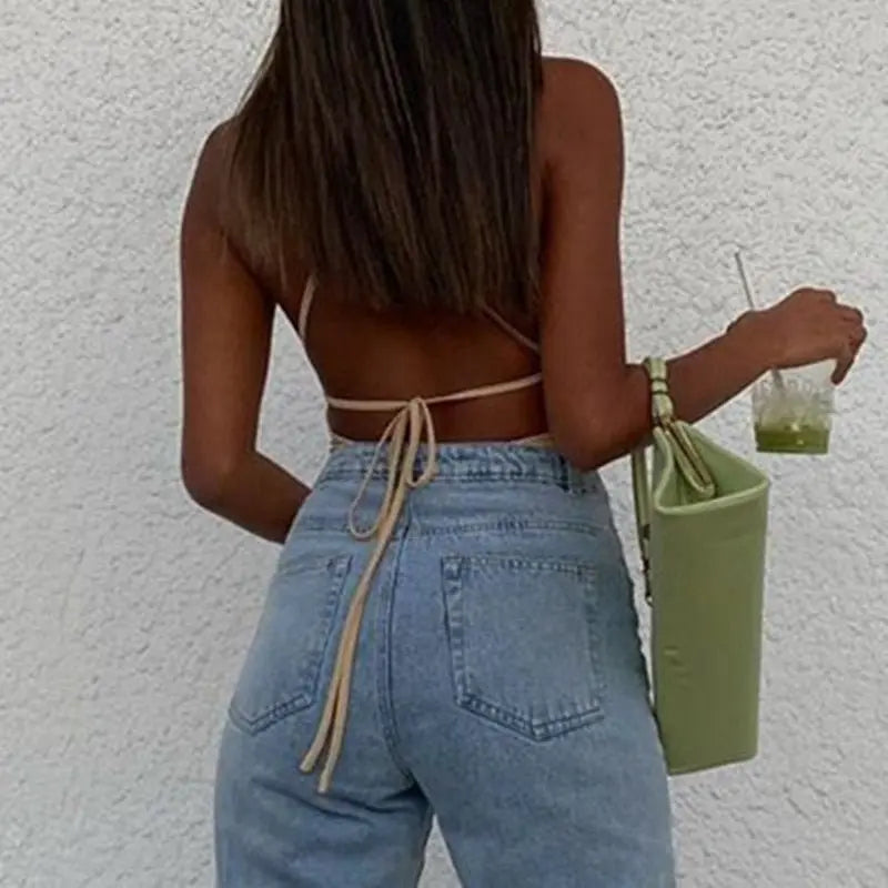Sleeveless Chic Fashion Mesh Ruched Halter Bodysuit Women Female Tie Up Backless Body Suit - Blade & Thread