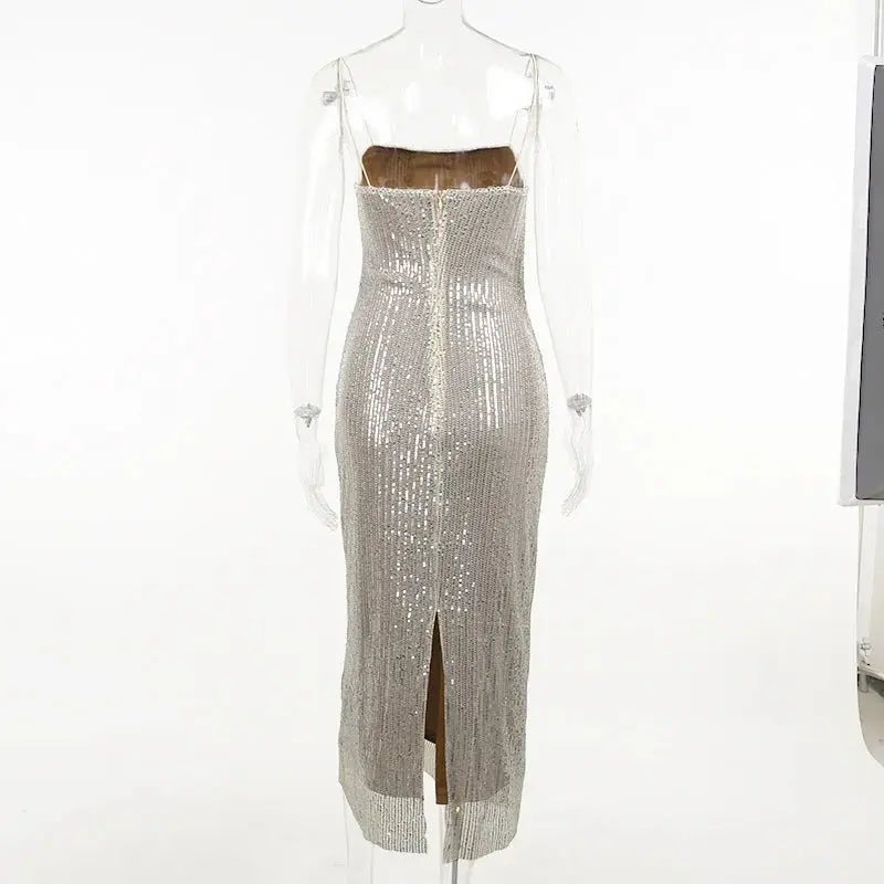 Sleeveless Glitter Sequined Evening Party Club Maxi Dress - Blade & Thread