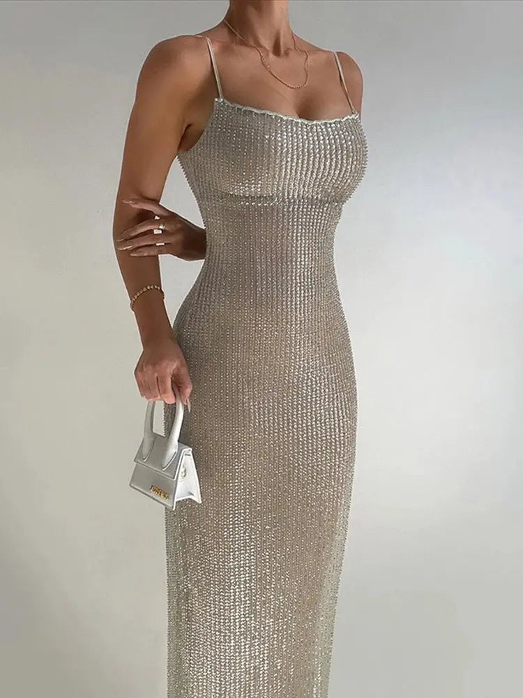 Sleeveless Glitter Sequined Evening Party Club Maxi Dress - Blade & Thread