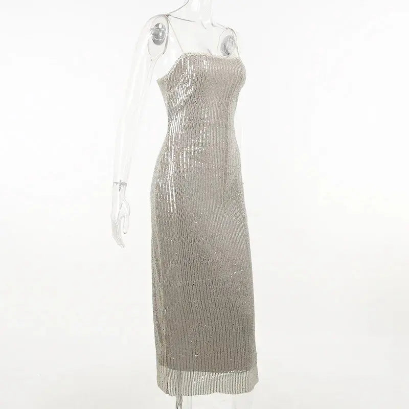 Sleeveless Glitter Sequined Evening Party Club Maxi Dress - Blade & Thread