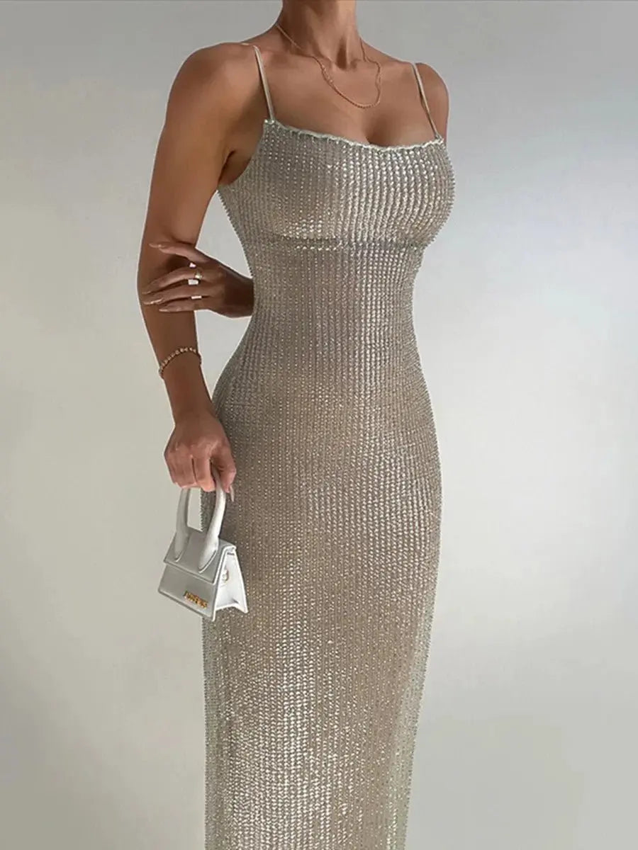 Sleeveless Glitter Sequined Evening Party Club Maxi Dress - Blade & Thread