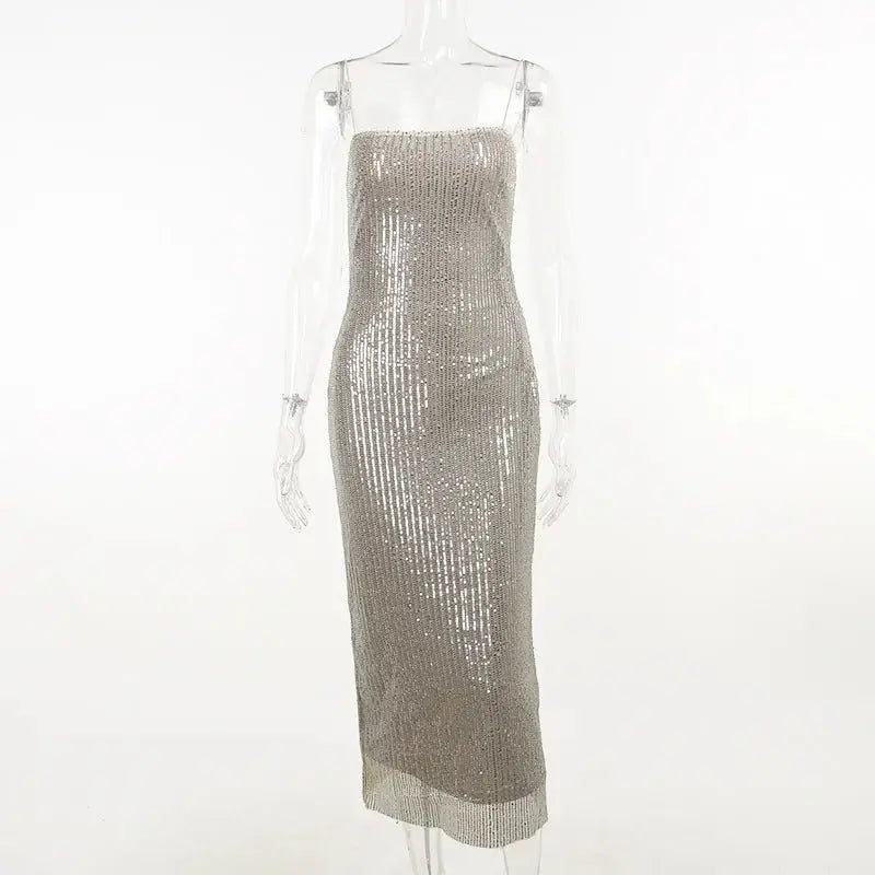 Sleeveless Glitter Sequined Evening Party Club Maxi Dress - Blade & Thread