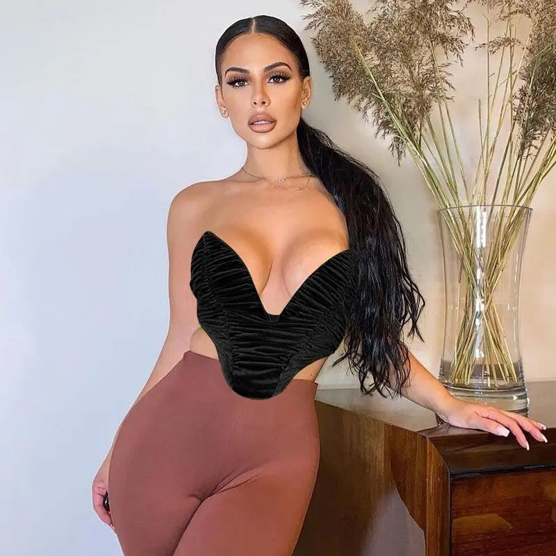 Sleeveless Slash Neck Draped Crop Top Solid Elegant Shirt - Blade & Thread