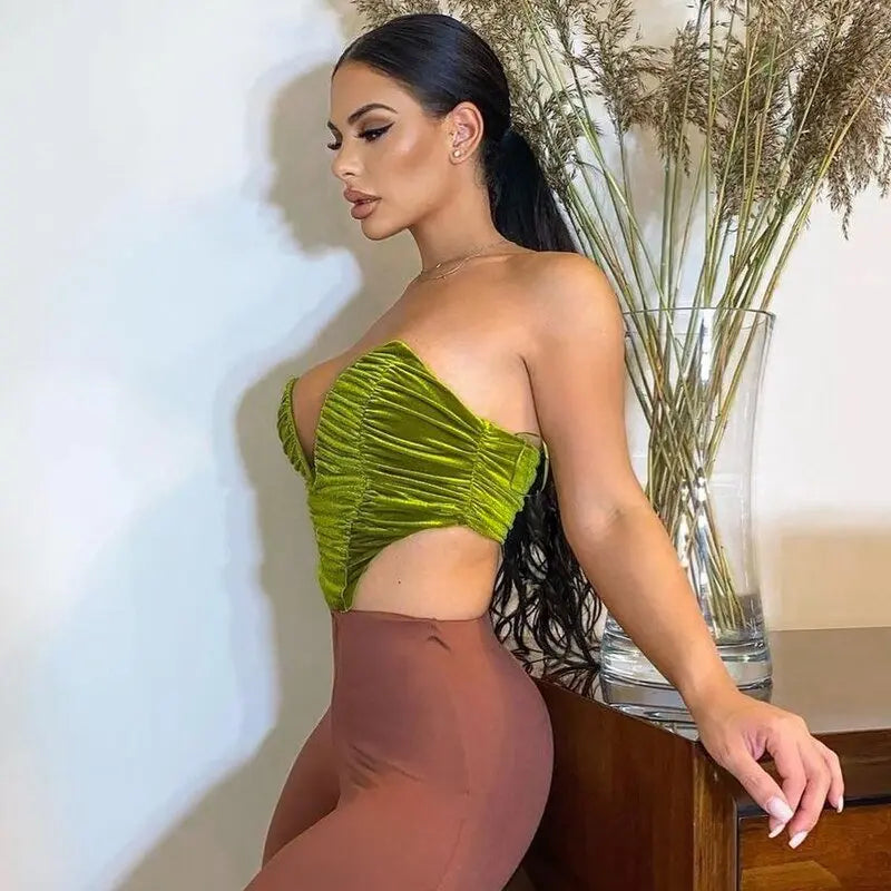 Sleeveless Slash Neck Draped Crop Top Solid Elegant Shirt - Blade & Thread