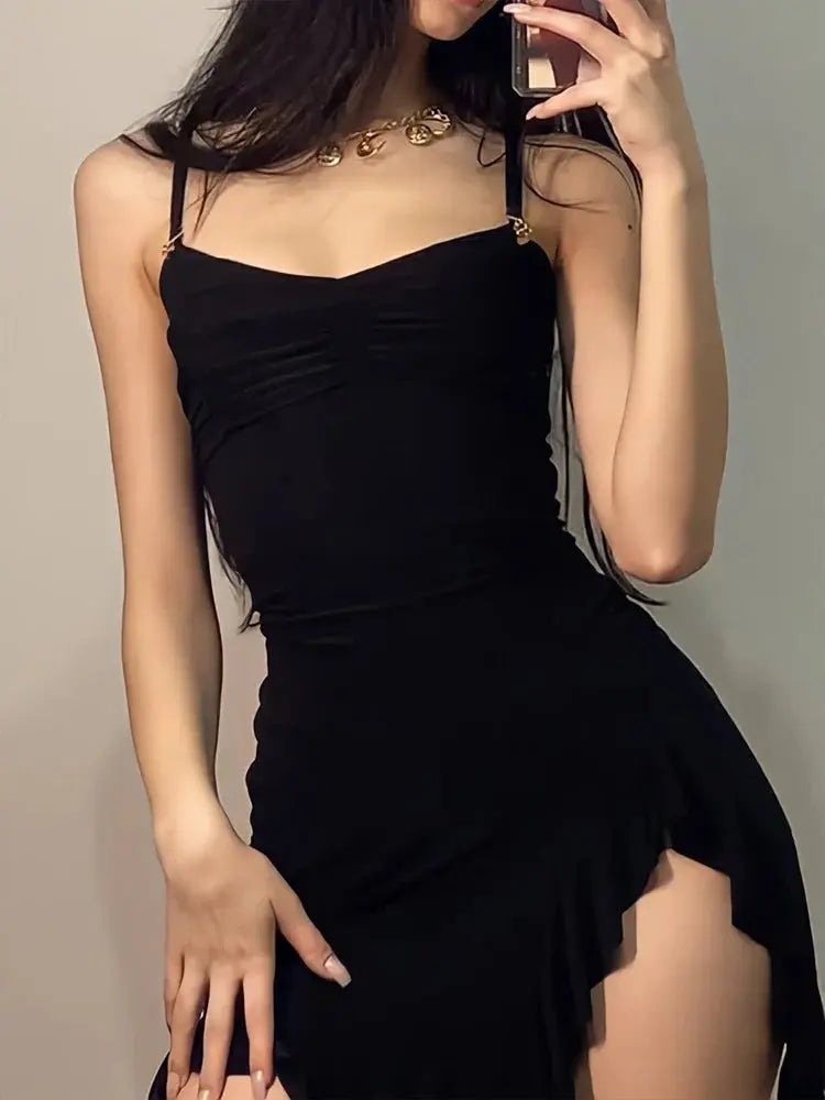 Sleeveless Strap Backless Folds Split Bodycon - Blade & Thread
