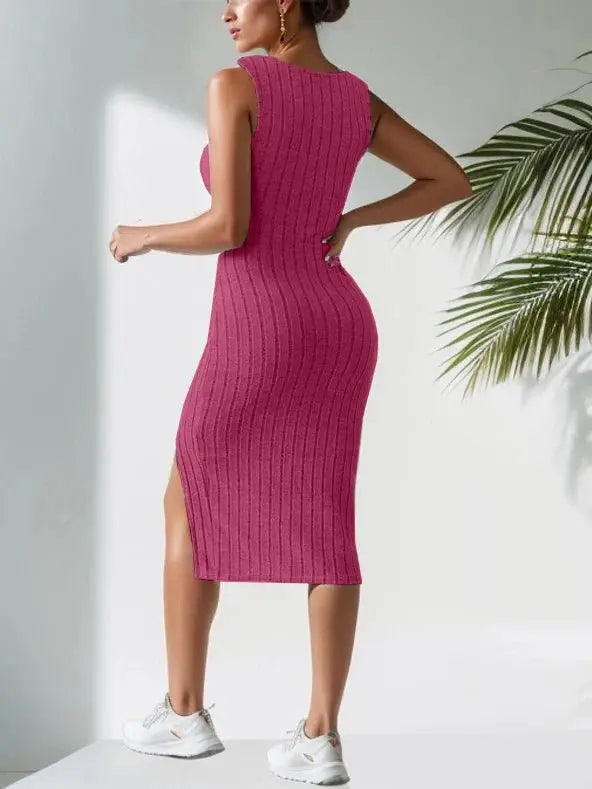 sleeveless suspender dress short side slit skirt square neck sexy skirt - Blade & Thread