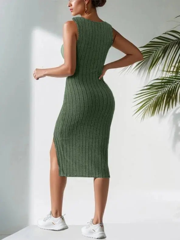 sleeveless suspender dress short side slit skirt square neck sexy skirt - Blade & Thread