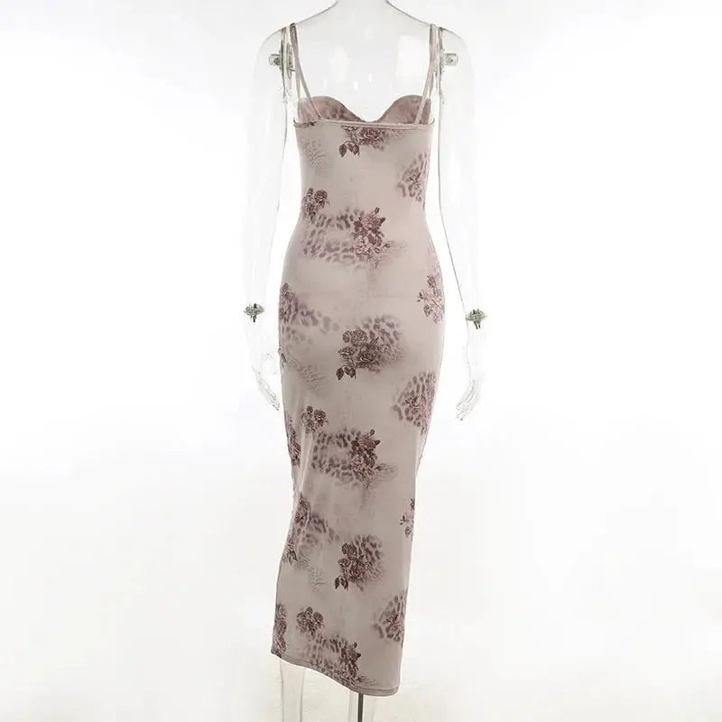 Sleeveless V-neck Backless Bodvcon Printed Spaghetti Strap Dress - Blade & Thread