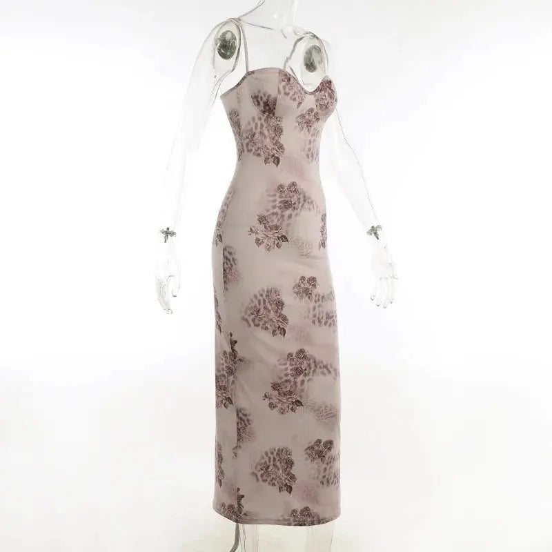 Sleeveless V-neck Backless Bodvcon Printed Spaghetti Strap Dress - Blade & Thread