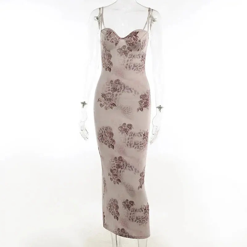 Sleeveless V-neck Backless Bodvcon Printed Spaghetti Strap Dress - Blade & Thread