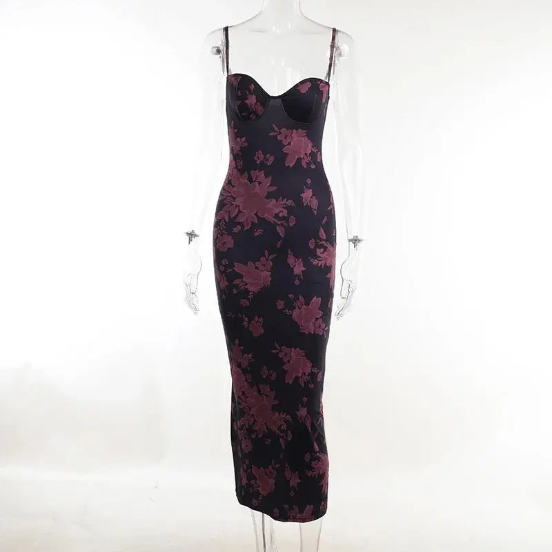 Sleeveless V-neck Backless Bodvcon Printed Spaghetti Strap Dress - Blade & Thread