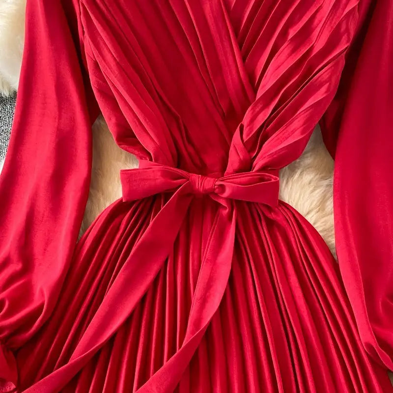 Slim Dress Elegant A Line V Neck Puff Sleeve Chiffon Pullover Mid-Calf Dresses - Blade & Thread