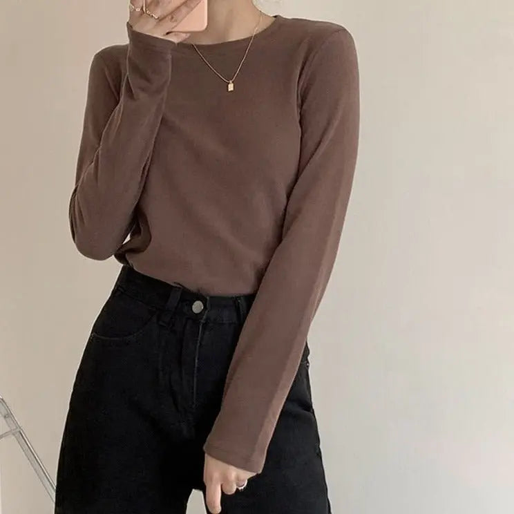 Slim Fit Autumn Winter Bottoming Pullovers Shirt Female Casual Basic Tops Goth - Blade & Thread