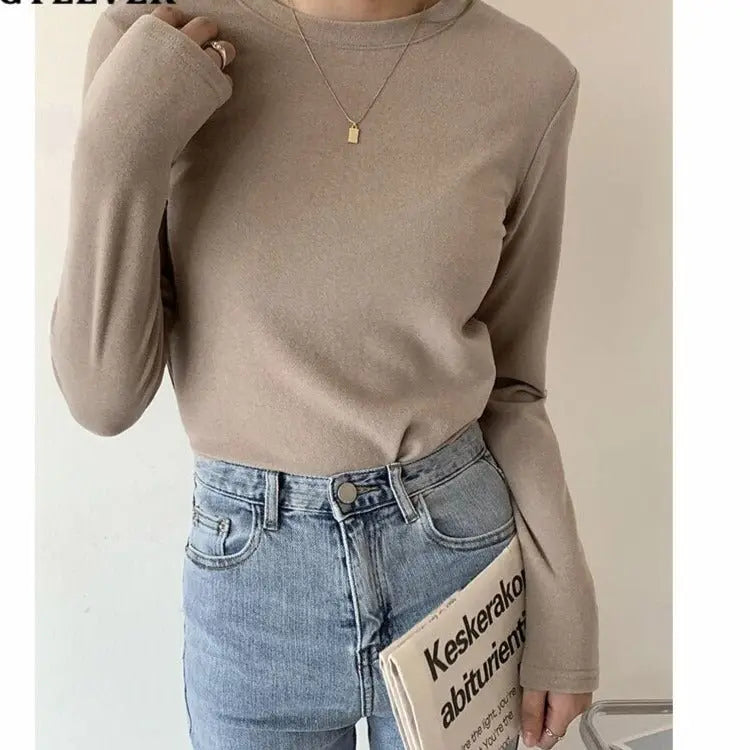 Slim Fit Autumn Winter Bottoming Pullovers Shirt Female Casual Basic Tops Goth - Blade & Thread