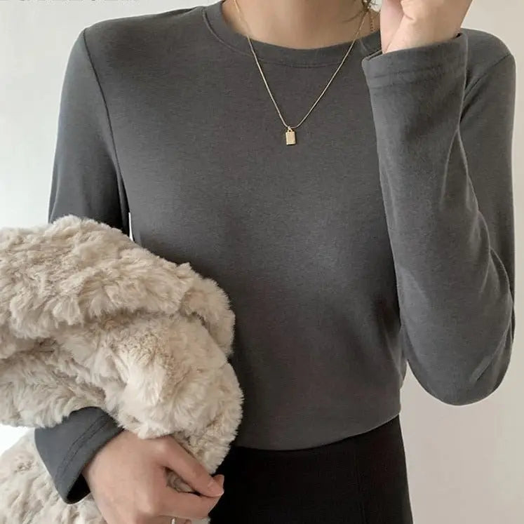Slim Fit Autumn Winter Bottoming Pullovers Shirt Female Casual Basic Tops Goth - Blade & Thread