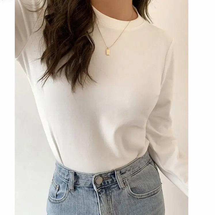Slim Fit Autumn Winter Bottoming Pullovers Shirt Female Casual Basic Tops Goth - Blade & Thread
