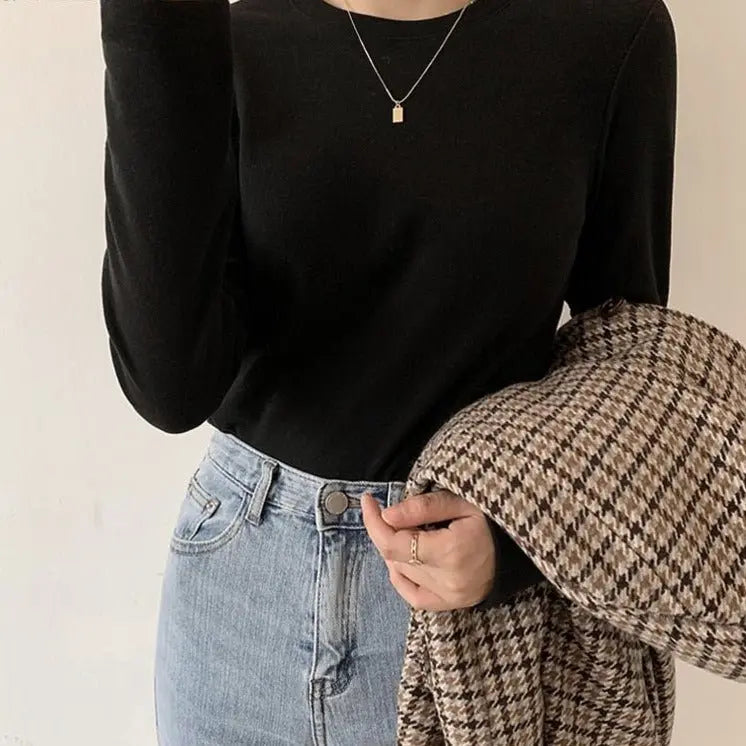 Slim Fit Autumn Winter Bottoming Pullovers Shirt Female Casual Basic Tops Goth - Blade & Thread