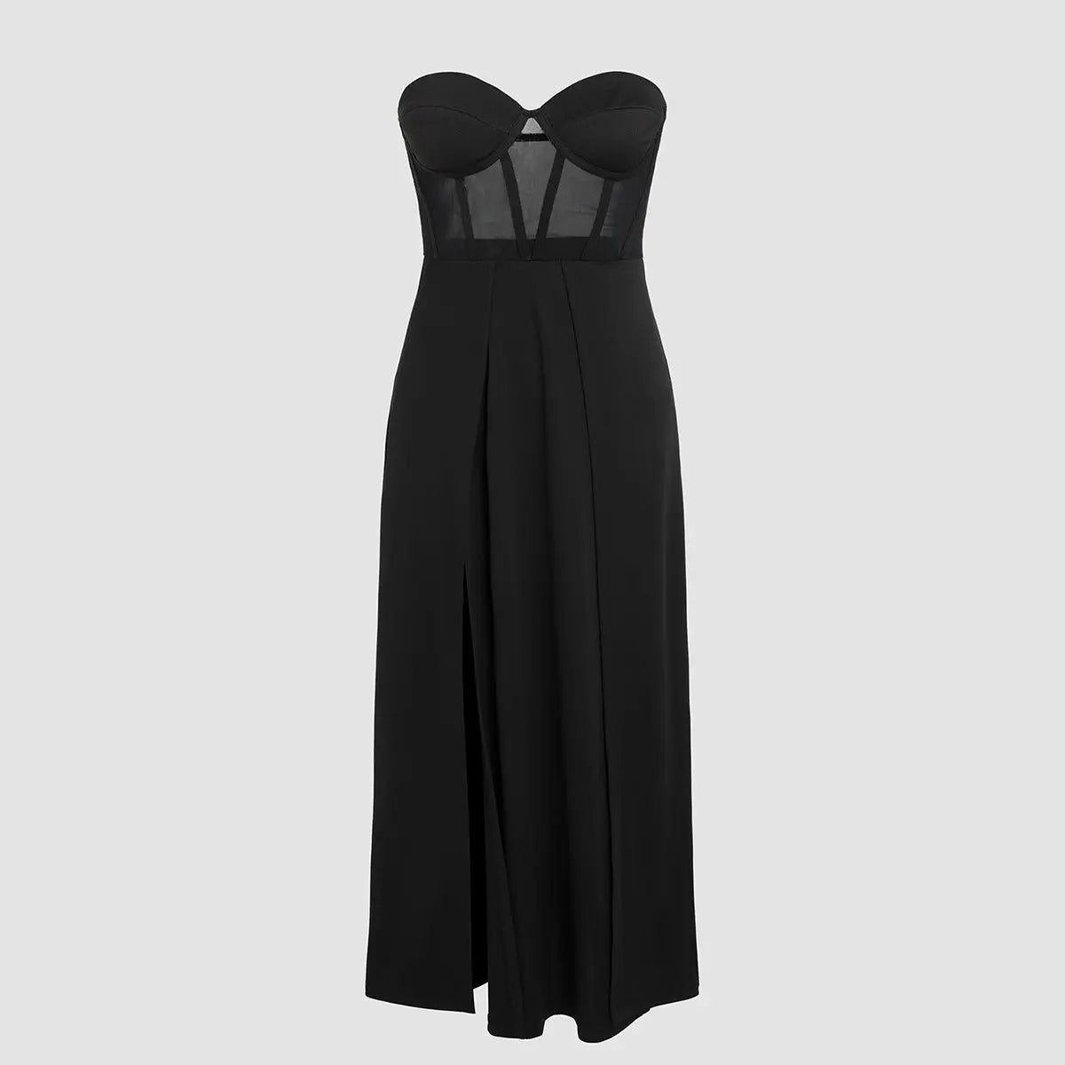 Slim Fit Bandeau Waist Mesh Slit Bandeau Dress - Blade & Thread