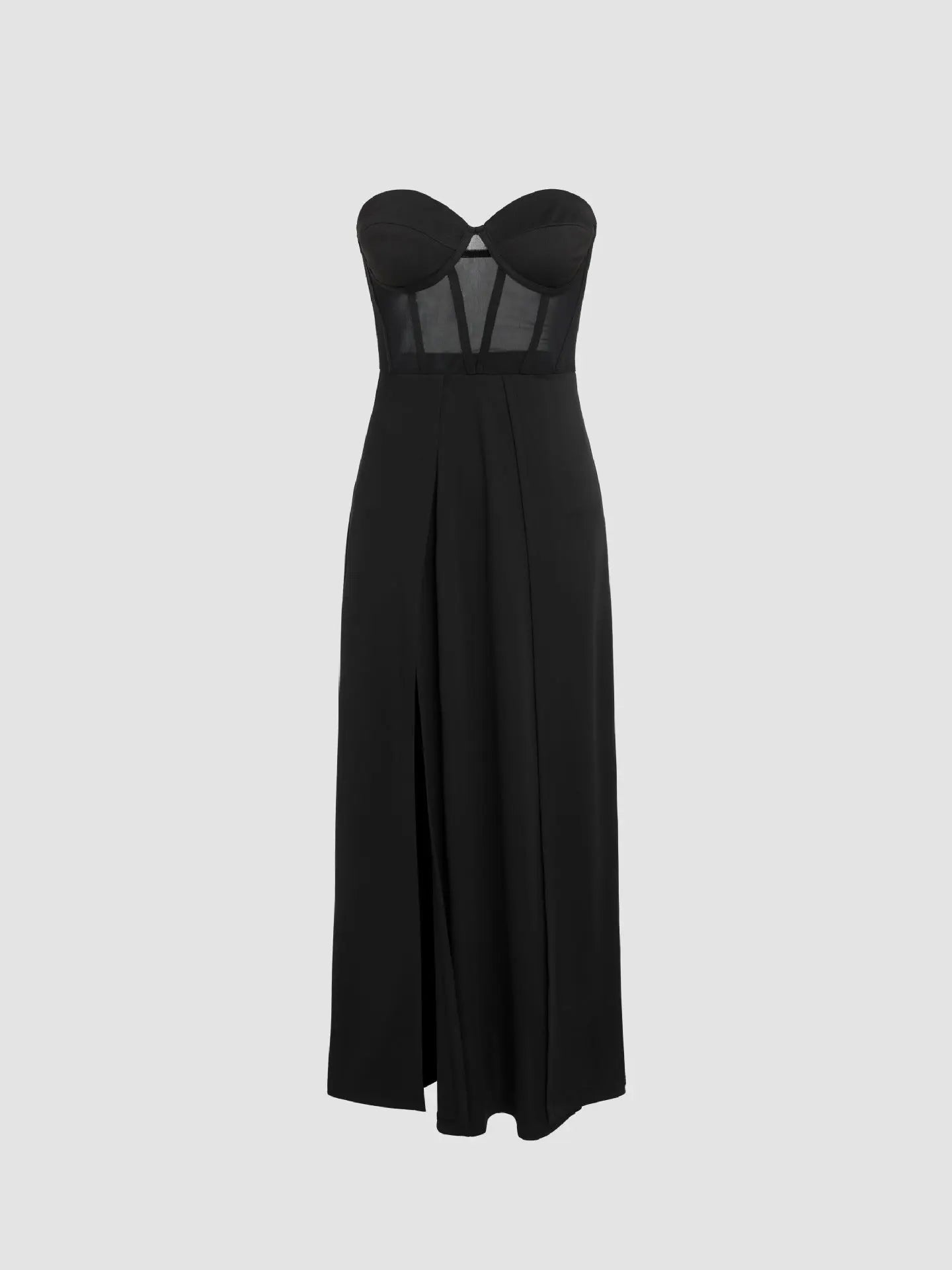 Slim Fit Bandeau Waist Mesh Slit Bandeau Dress - Blade & Thread