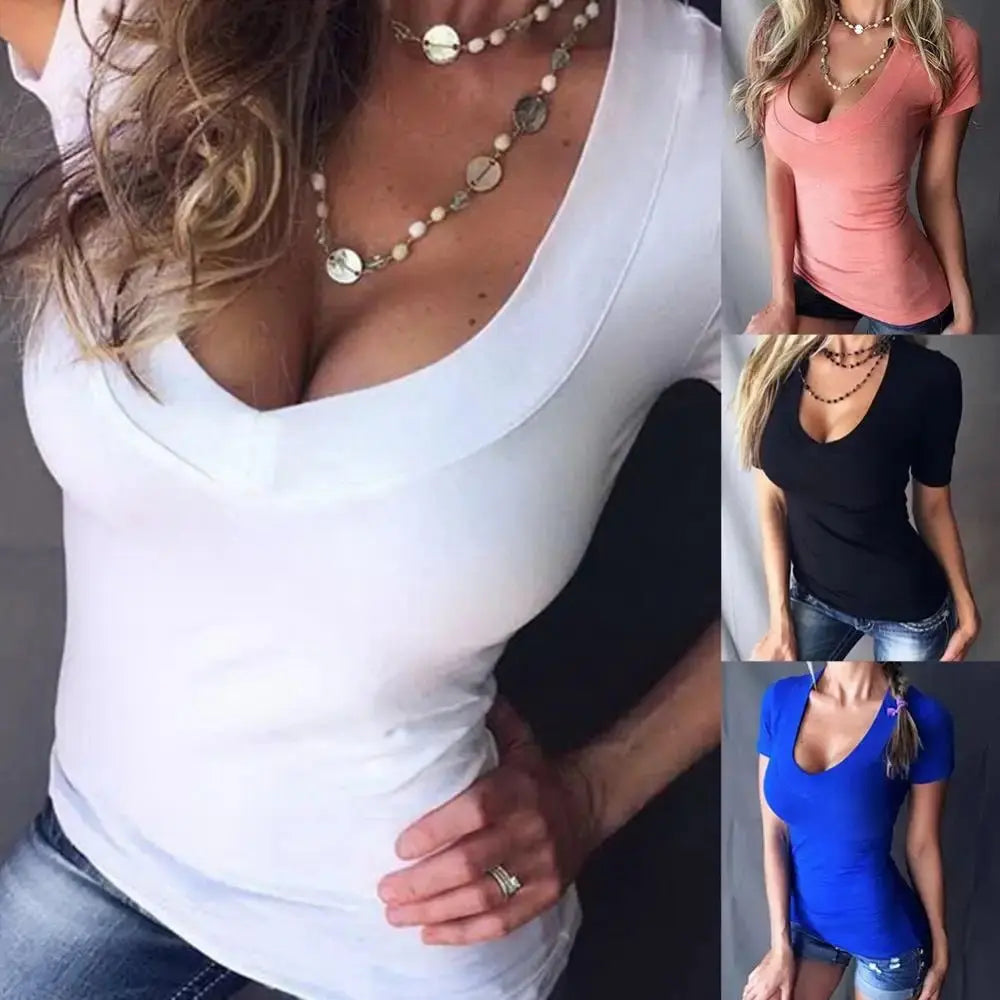 Slim Fit Plus Size T-Shirt Women Top Solid Color Short Sleeve - Blade & Thread