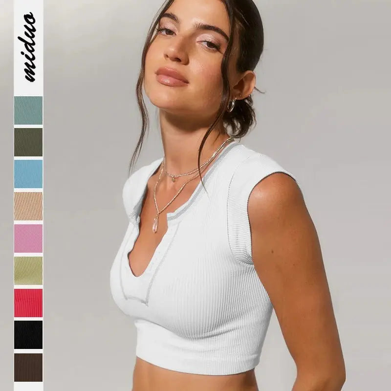 Slim Fit Ultra Short Sexy Spicy Girls Top Knitted Thread T-shirt - Blade & Thread