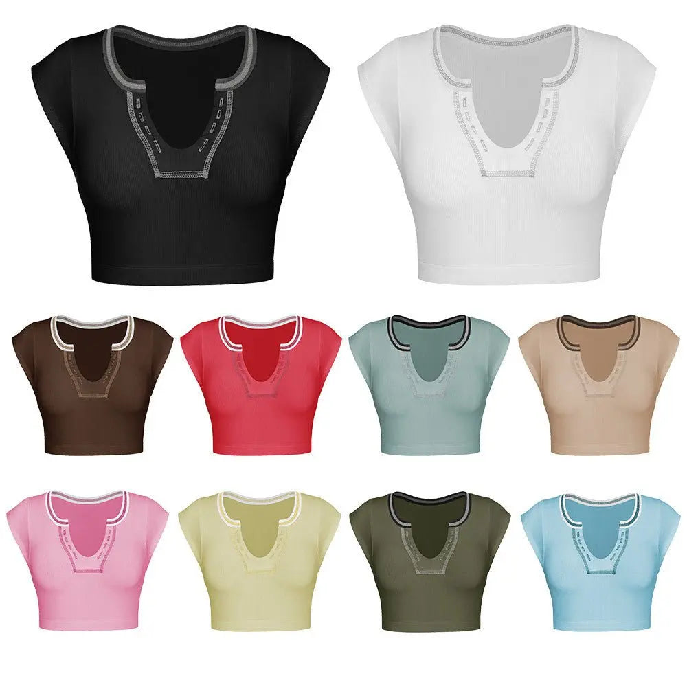 Slim Fit Ultra Short Sexy Spicy Girls Top Knitted Thread T-shirt - Blade & Thread