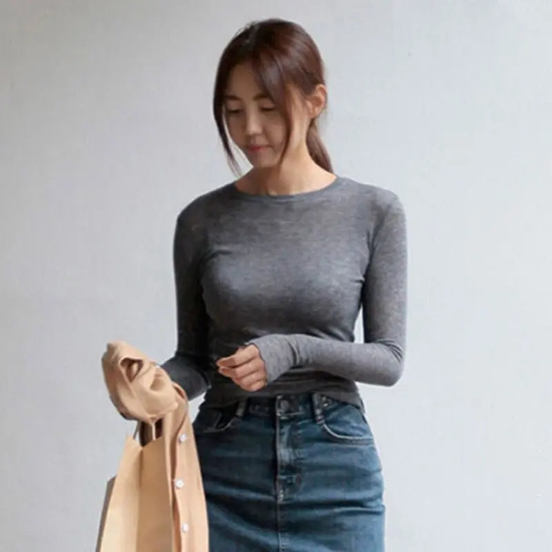 Slim T Shirt Women Cotton T-shirts Female Casual Tops Long Sleeve Sexy Thin T-shirt see through - Blade & Thread