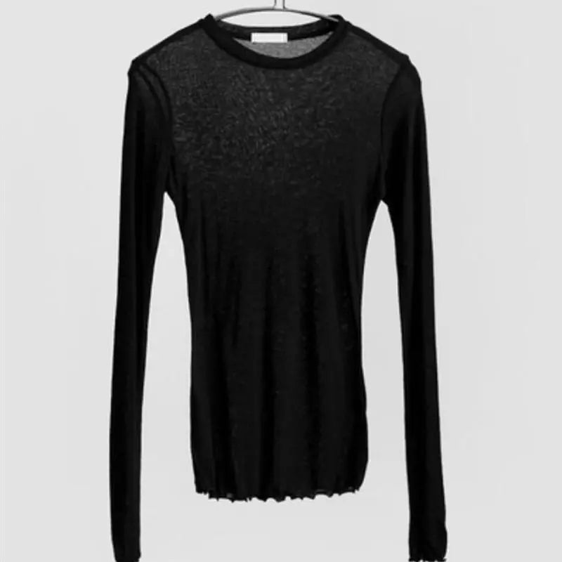 Slim T Shirt Women Cotton T-shirts Female Casual Tops Long Sleeve Sexy Thin T-shirt see through - Blade & Thread