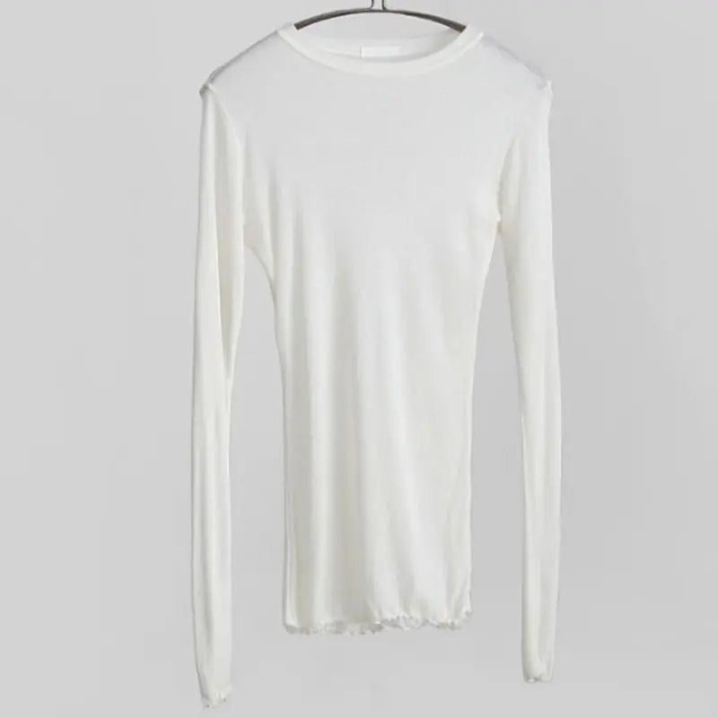 Slim T Shirt Women Cotton T-shirts Female Casual Tops Long Sleeve Sexy Thin T-shirt see through - Blade & Thread