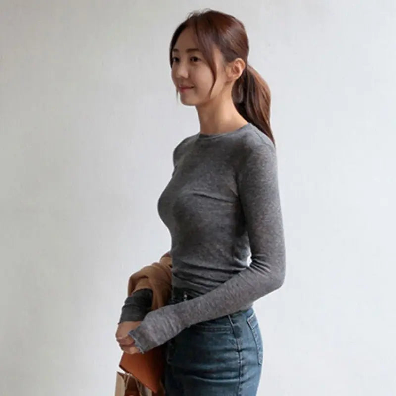Slim T Shirt Women Cotton T-shirts Female Casual Tops Long Sleeve Sexy Thin T-shirt see through - Blade & Thread