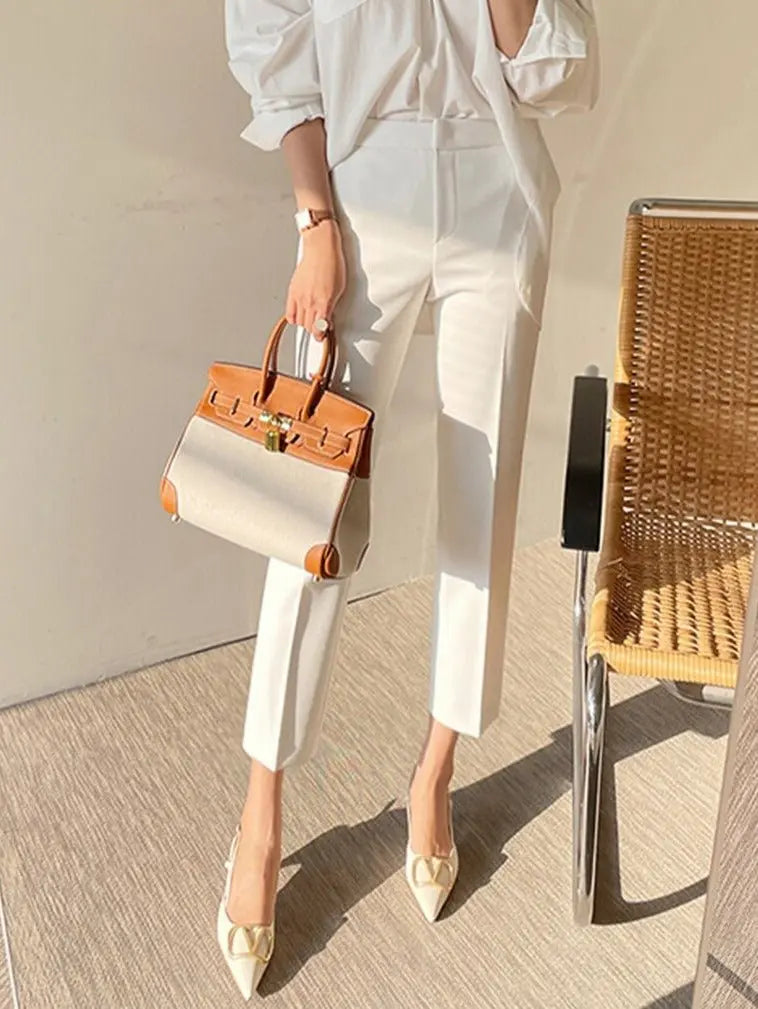 Slim Women Suit Pants Spring Summer High Waist Ladies Pencil Pants - Blade & Thread