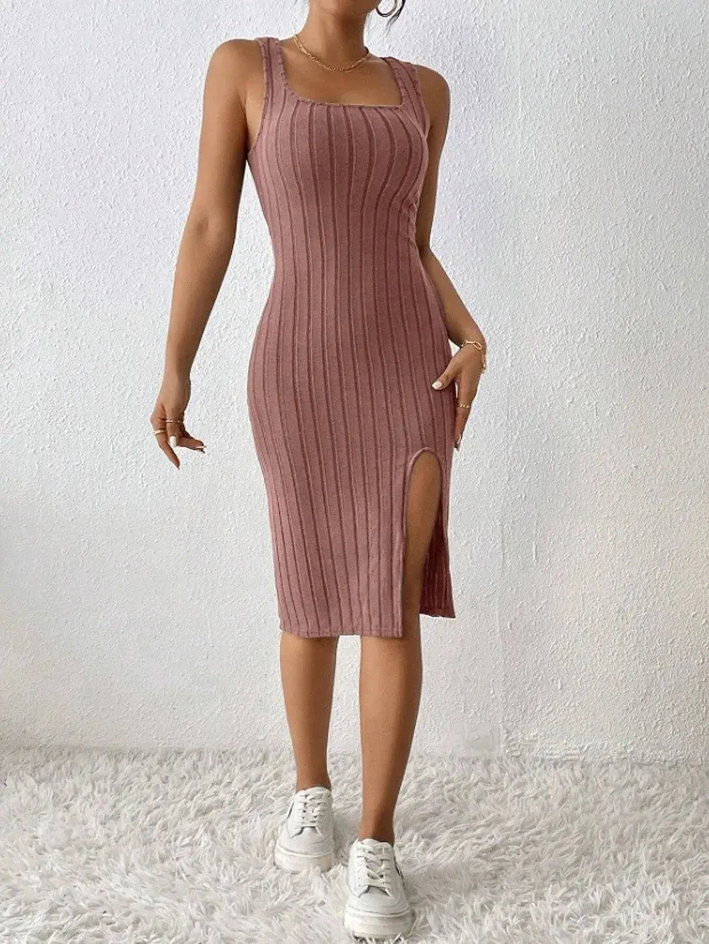 slit dress solid color sling slim dress - Blade & Thread