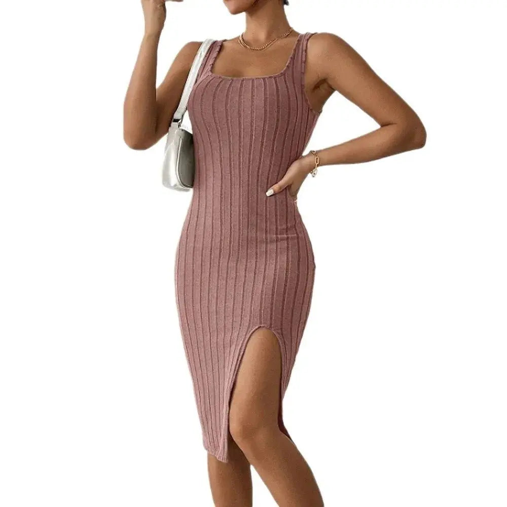 slit dress solid color sling slim dress - Blade & Thread
