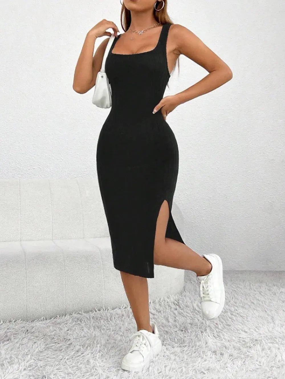 slit dress solid color sling slim dress - Blade & Thread