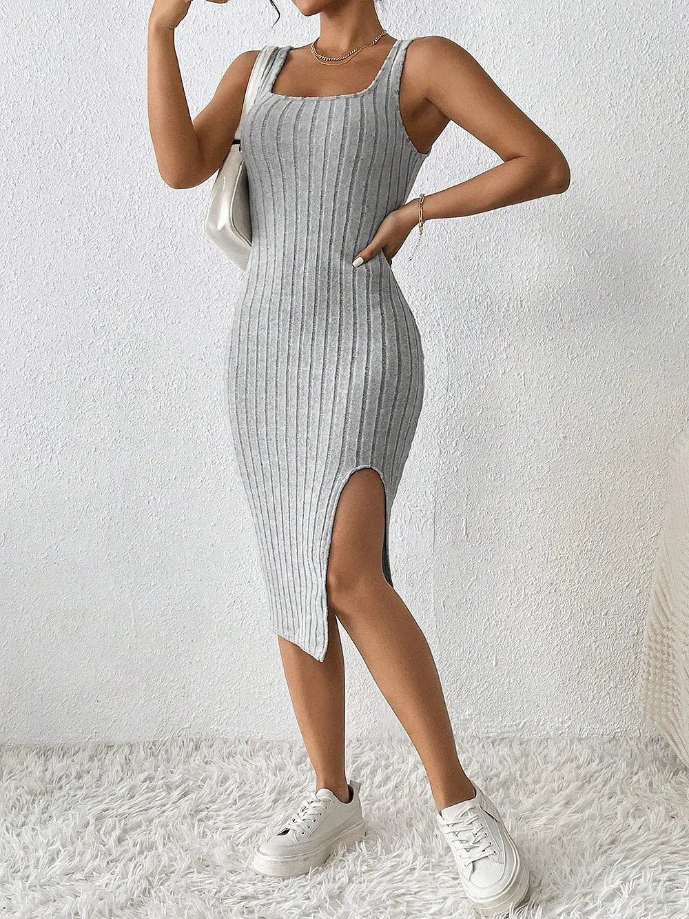 slit dress solid color sling slim dress - Blade & Thread