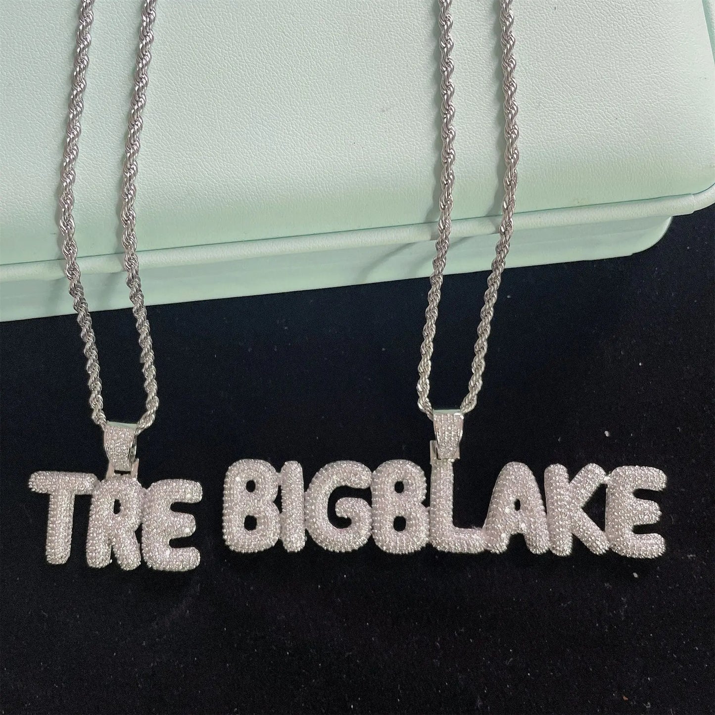 small bubble letter name necklace custom diamond pendant - Blade & Thread