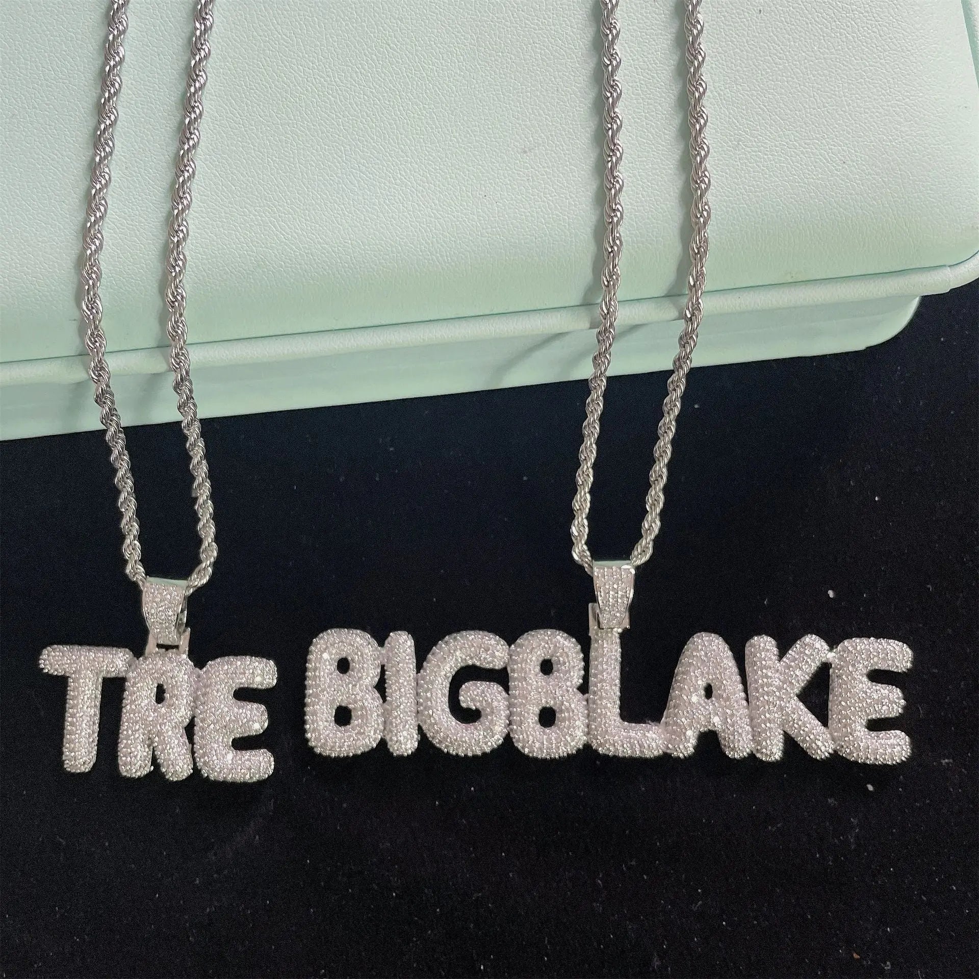 small bubble letter name necklace custom diamond pendant - Blade & Thread
