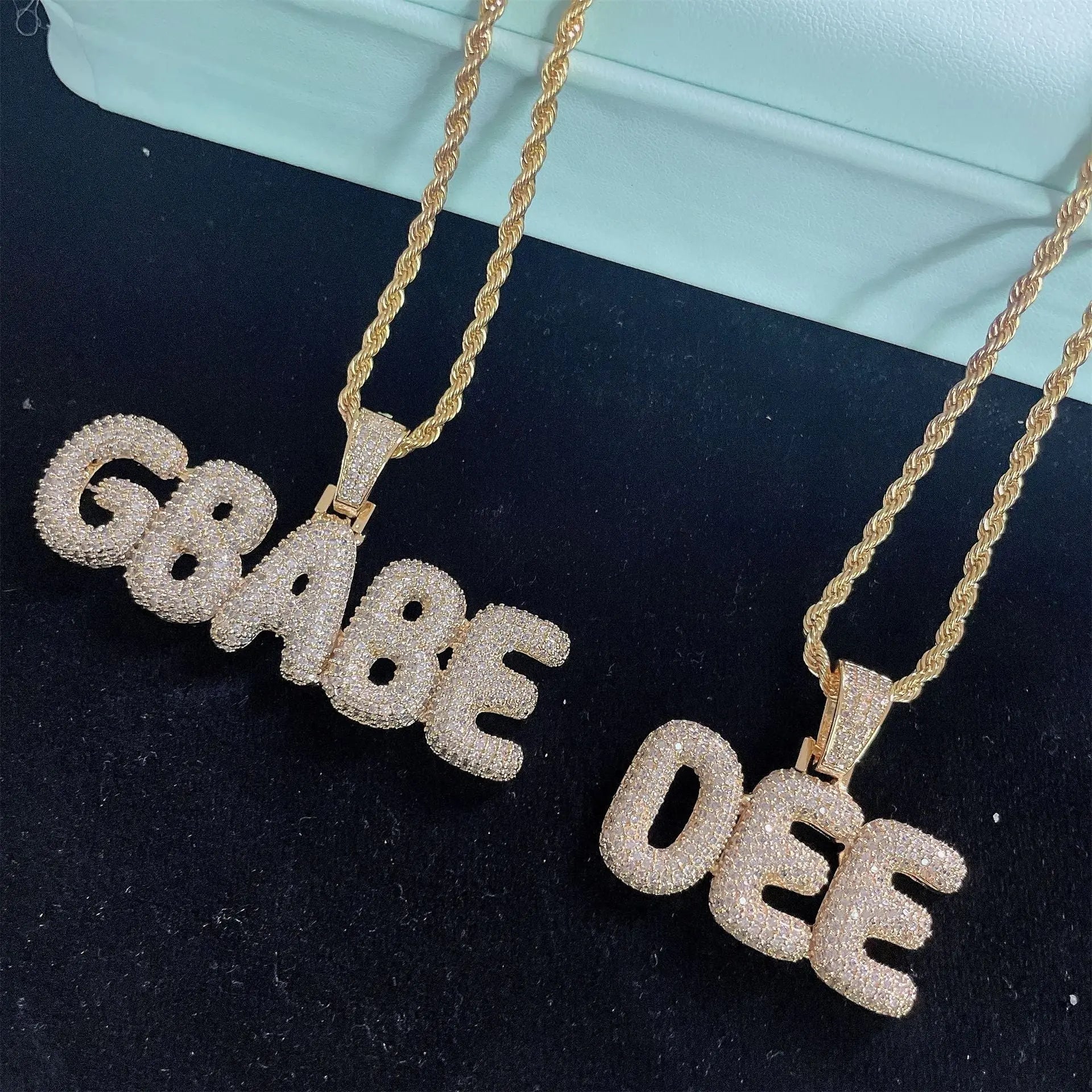 small bubble letter name necklace custom diamond pendant - Blade & Thread
