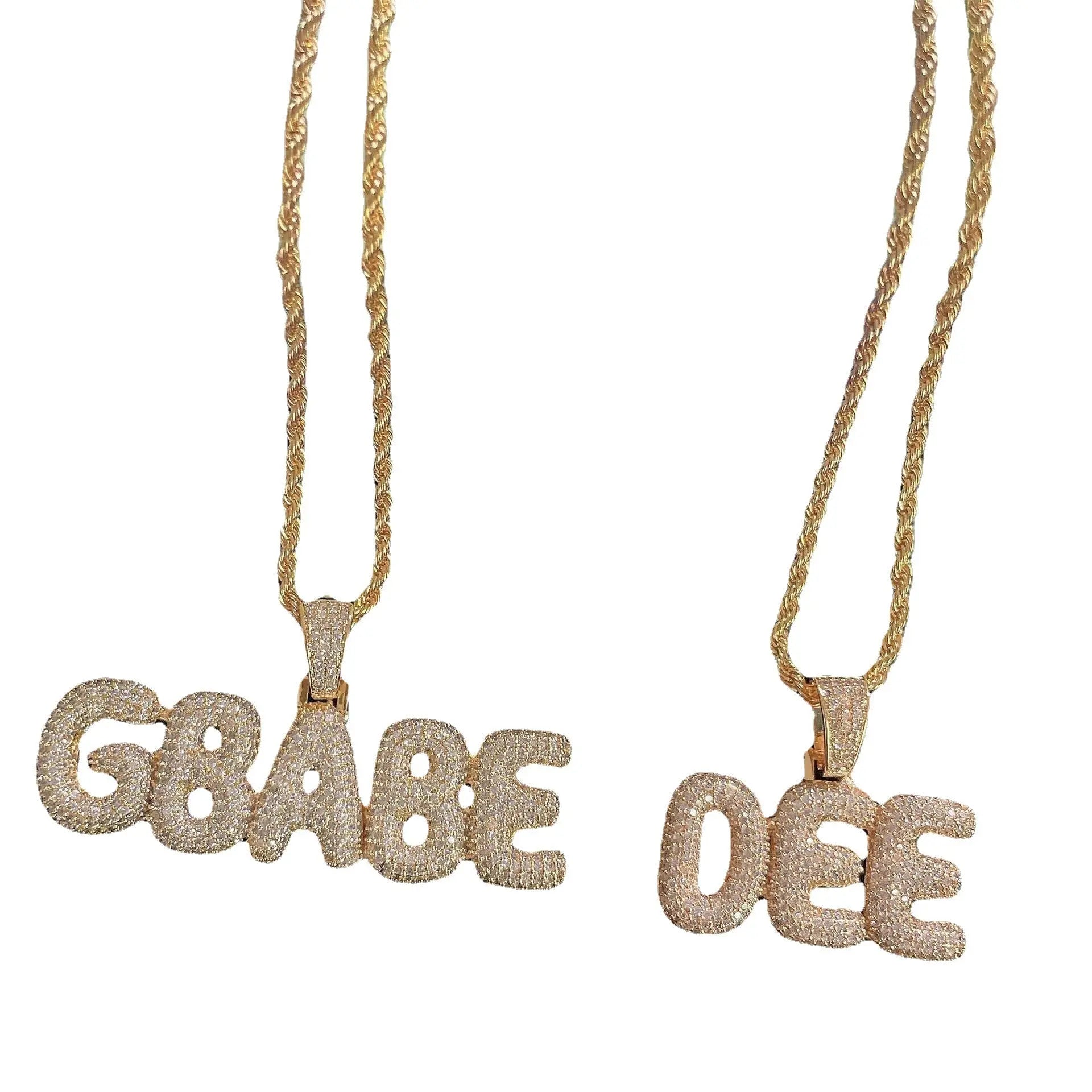 small bubble letter name necklace custom diamond pendant - Blade & Thread