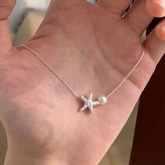 Small starfish necklace pearl necklace - Blade & Thread