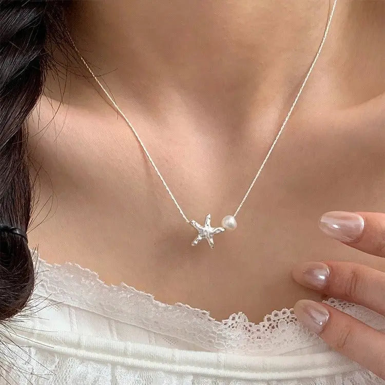 Small starfish necklace pearl necklace - Blade & Thread