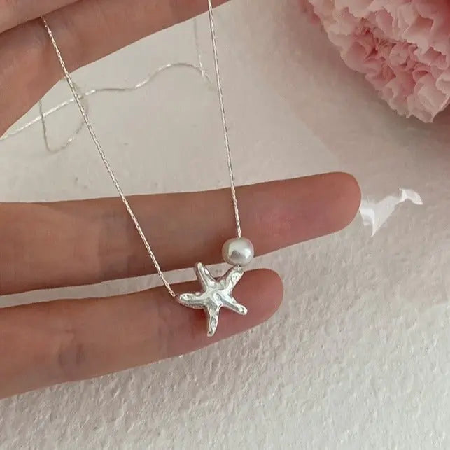 Small starfish necklace pearl necklace - Blade & Thread