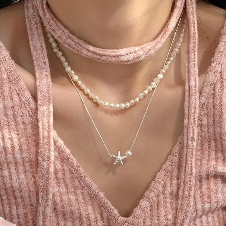 Small starfish necklace pearl necklace - Blade & Thread